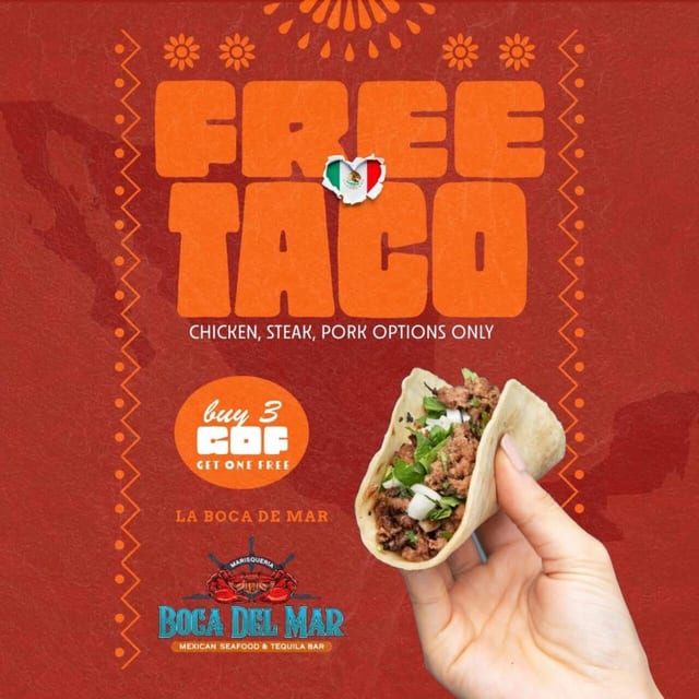 Free Taco Buy 3 get 1 Free Tuesdays